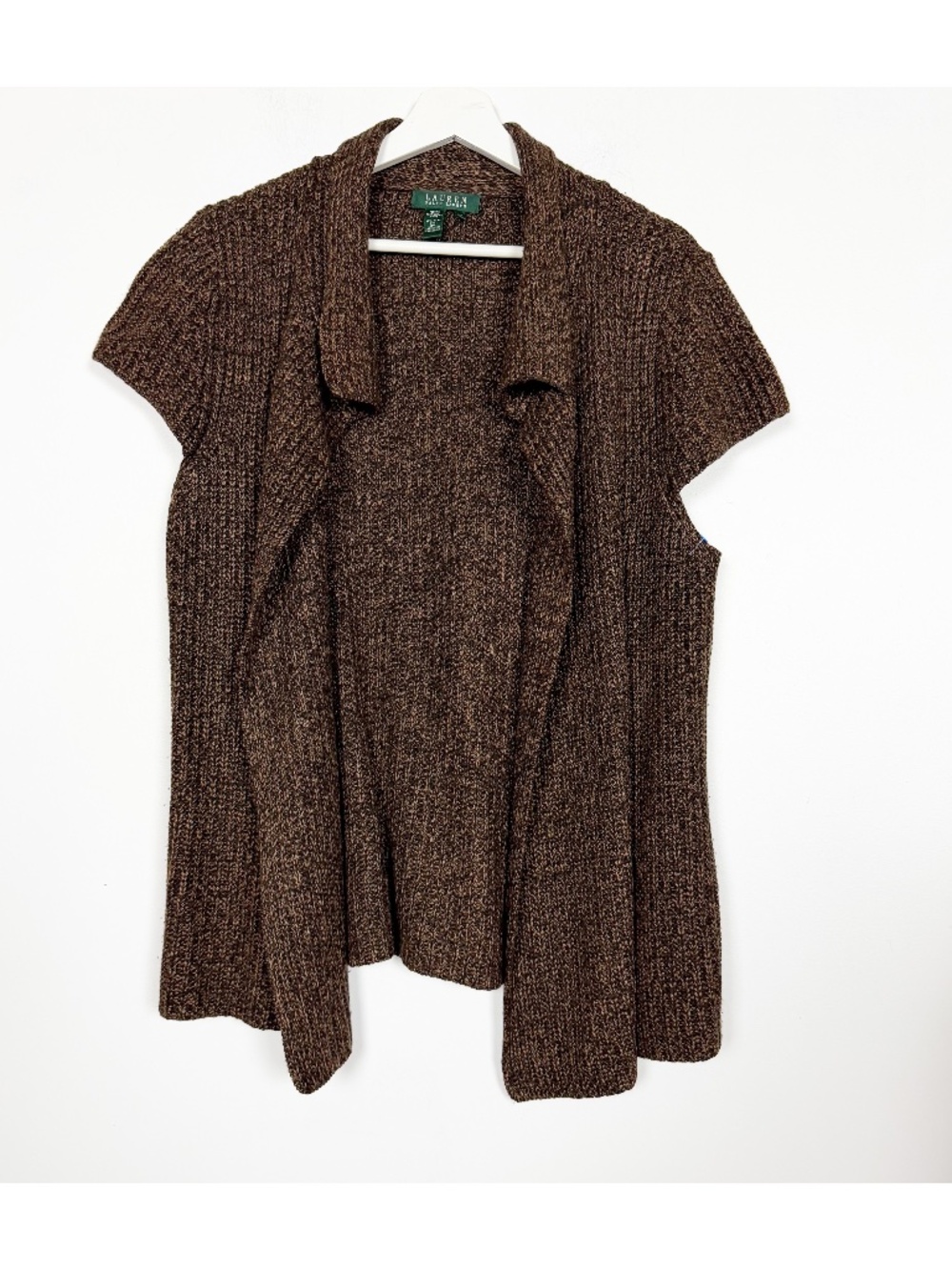 Lauren Ralph Lauren Vest Cardigan Size L Large Silk Cashmere Brown Black RARE